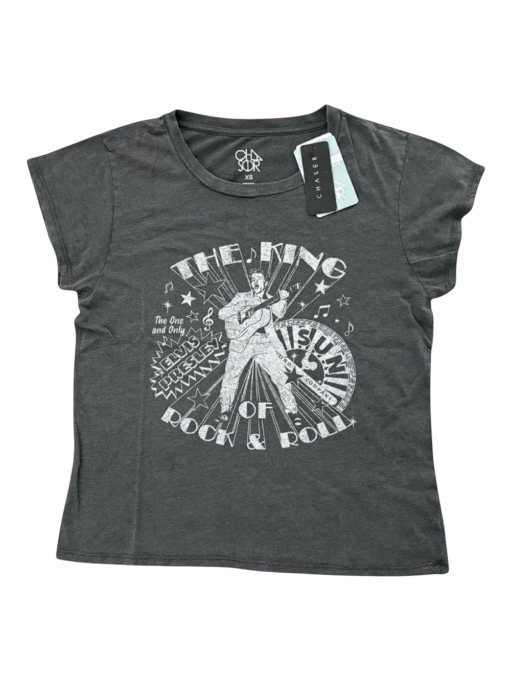 Chaser Elvis Presley King of Rock N Roll Black Mineral Wash Graphic Tee XS⁠